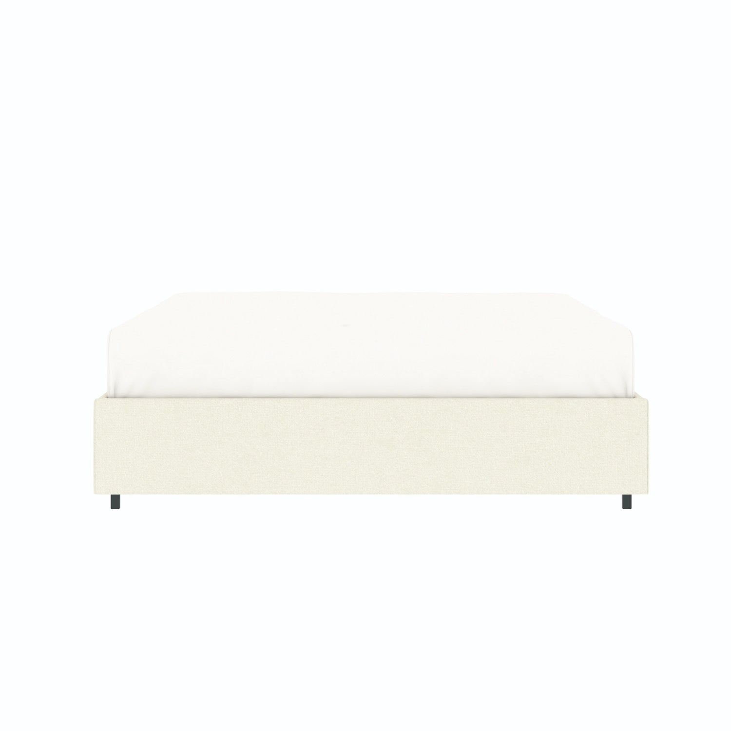Vue de face du lit coffre plateforme 140x190 cm velours beige LANCE avec matelas (non fourni)