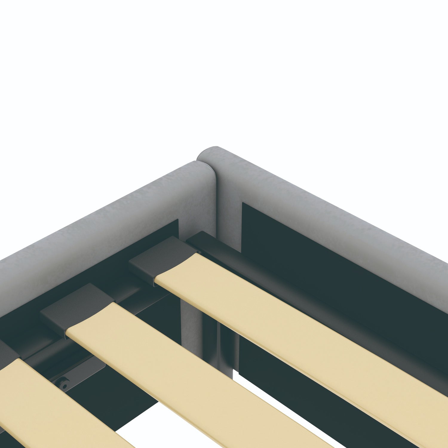 Détail du sommier du lit coffre plateforme 160x200 cm velours gris LANCE