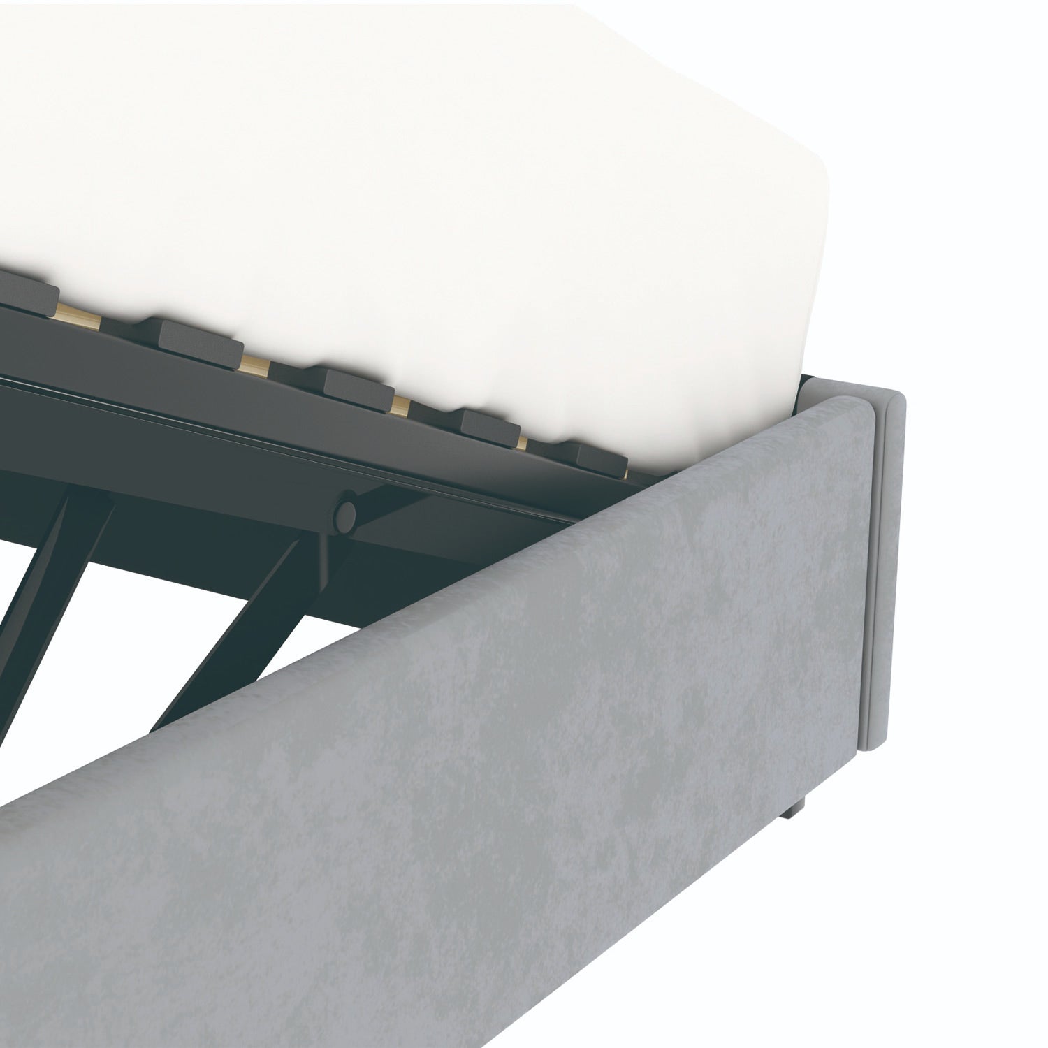 Détail du coffre du lit coffre plateforme 160x200 cm velours gris LANCE avec matelas (non fourni)