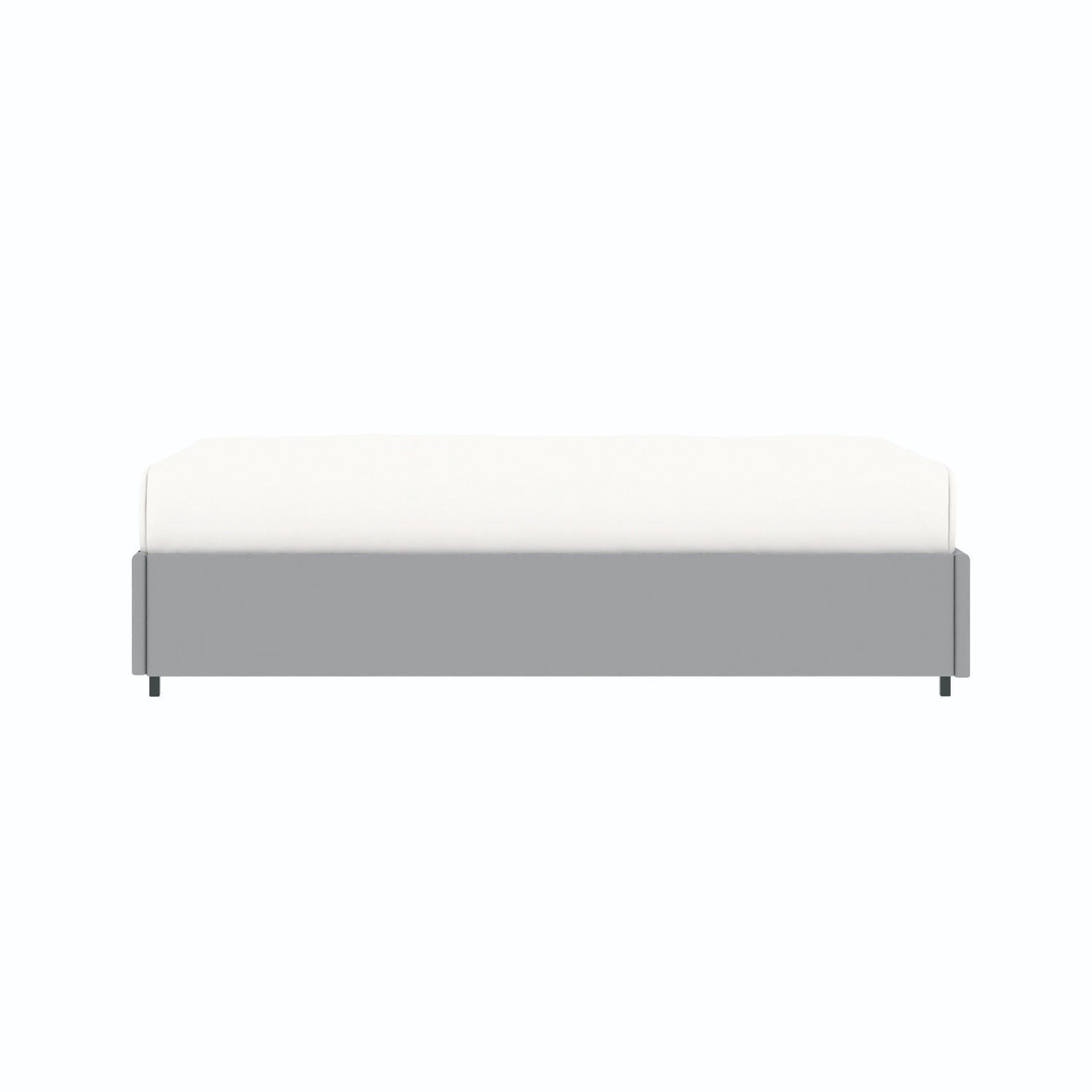 Vue de côté du lit coffre plateforme 90x190 cm velours gris LANCE avec matelas (non fourni)