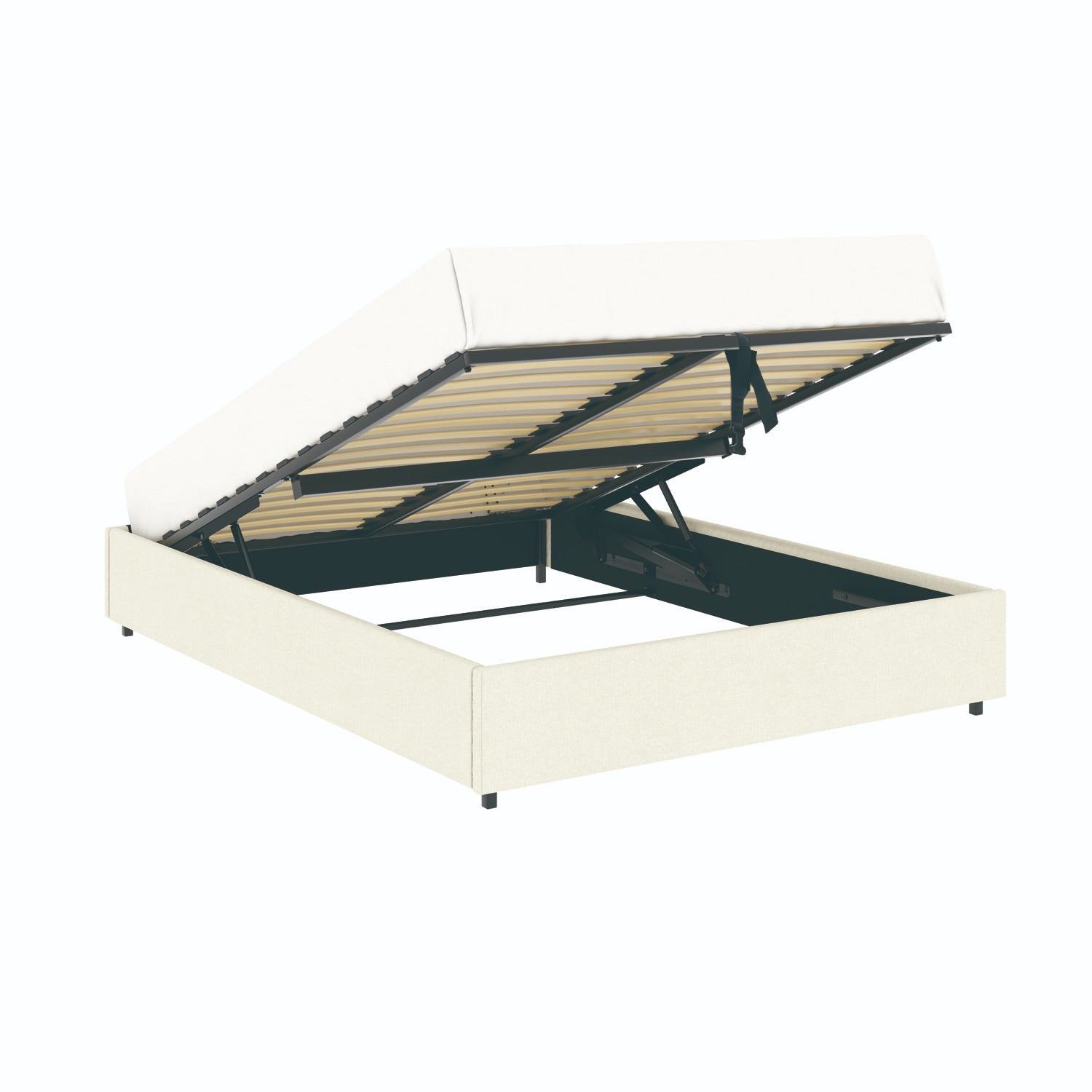 Vue d'ensemble du lit coffre plateforme 140x190 cm velours beige LANCE avec matelas (non fourni)