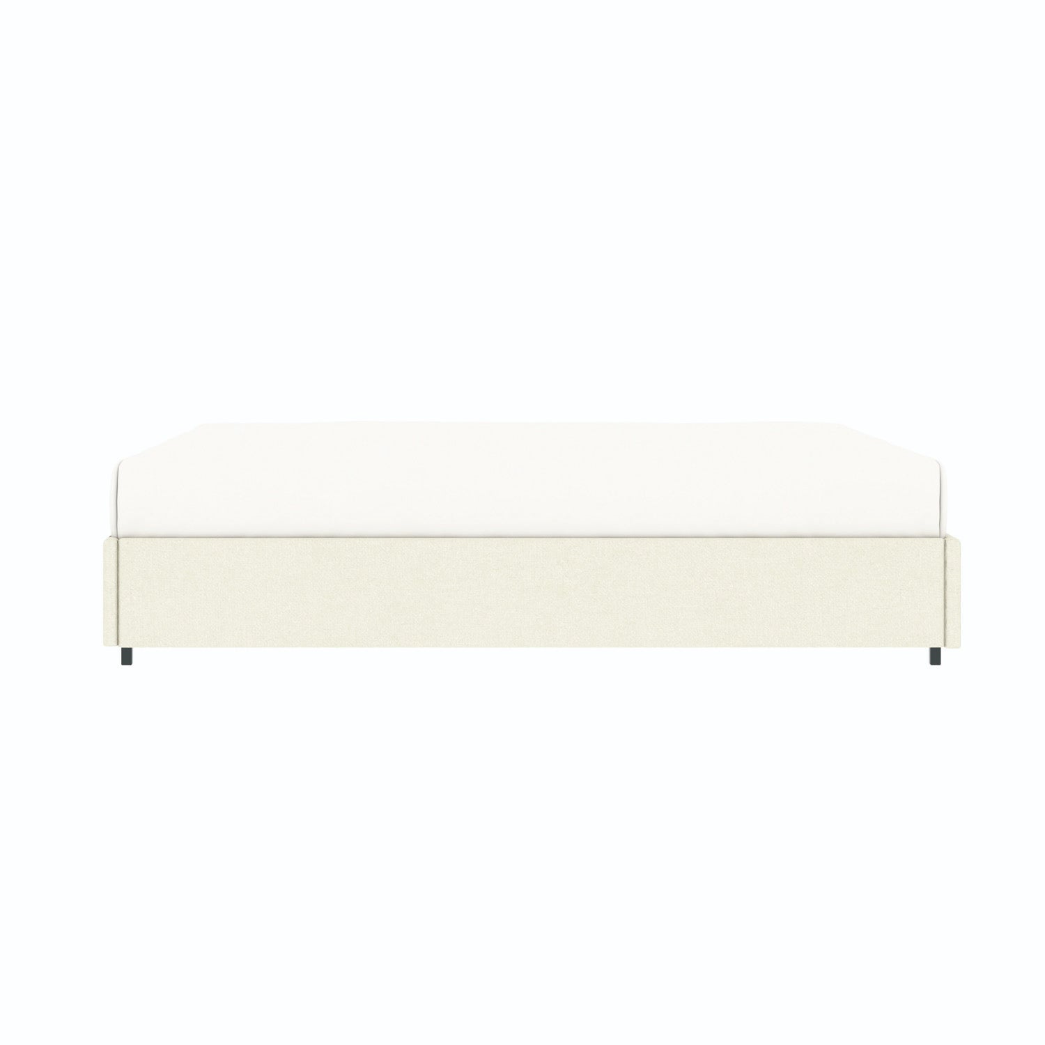 Vue de côté du lit coffre plateforme 140x190 cm velours beige LANCE avec matelas (non fourni)