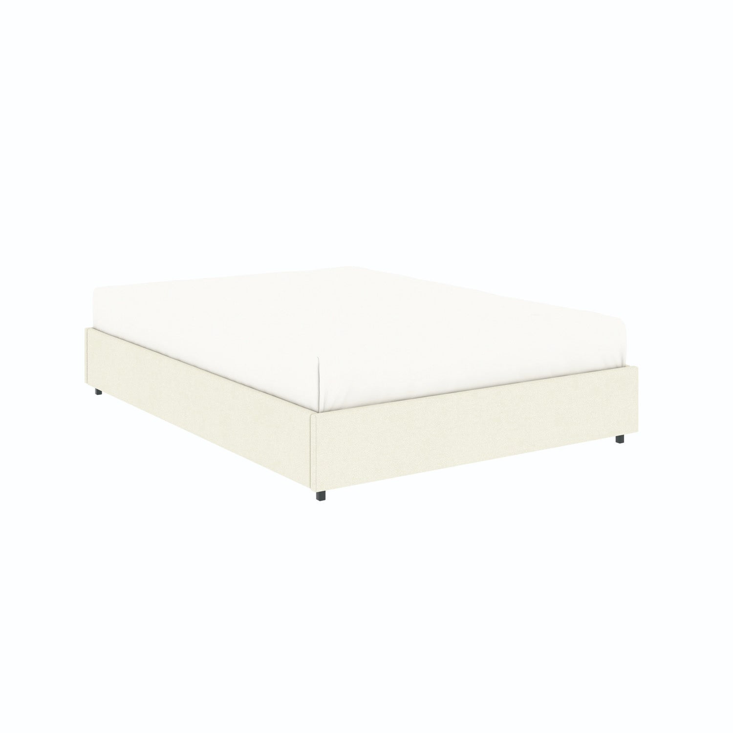 Vue de 3/4 du lit coffre plateforme 160x200 cm velours beige LANCE avec matelas (non fourni)