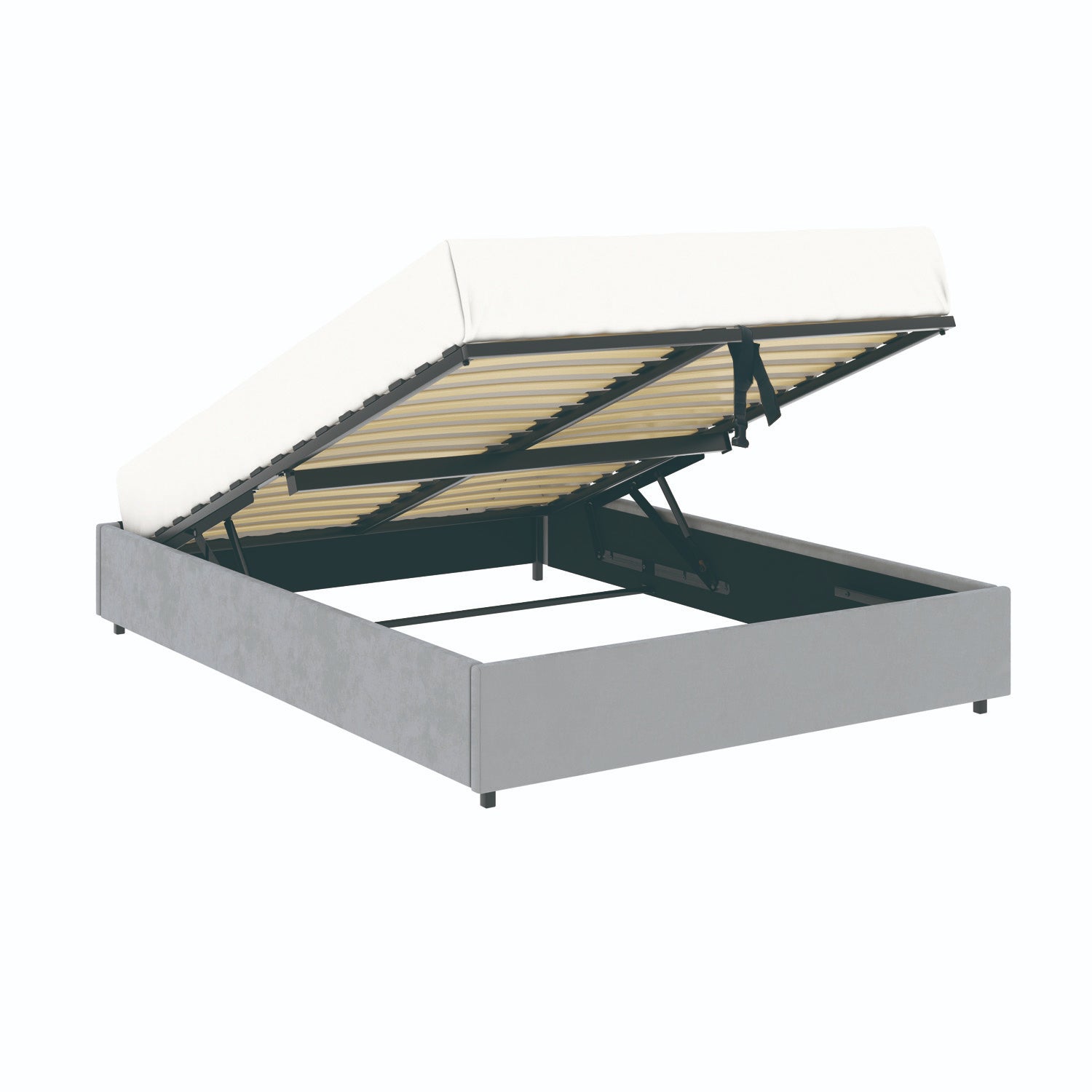 Vue d'ensemble du lit coffre plateforme 160x200 cm velours gris LANCE avec matelas (non fourni)