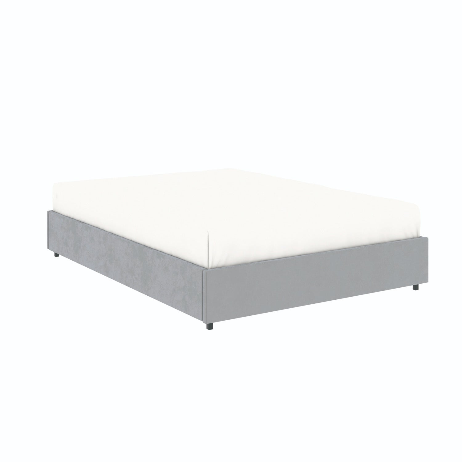 Vue de 3/4 du lit coffre plateforme 160x200 cm velours gris LANCE avec matelas (non fourni)
