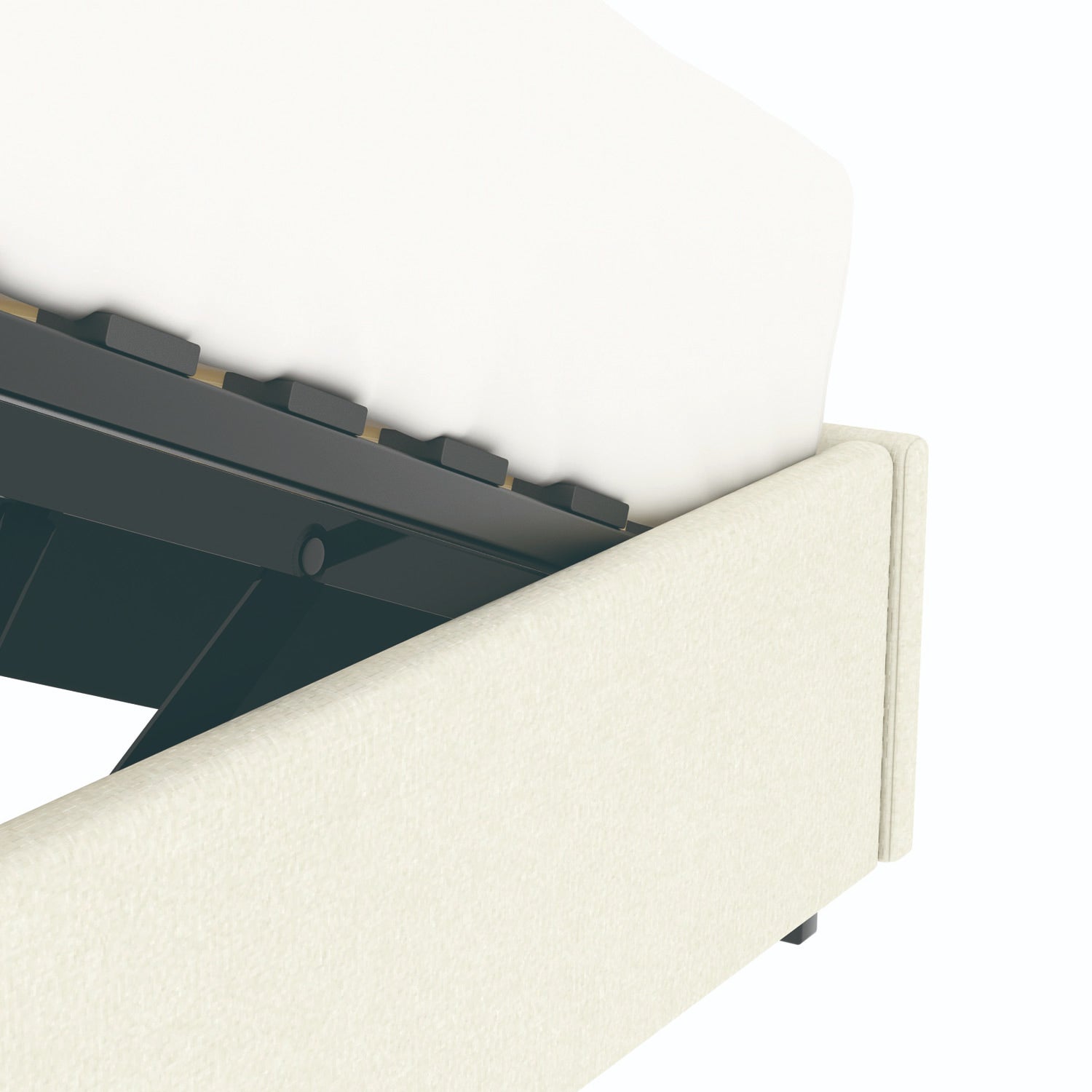 Détail du coffre du lit coffre plateforme 180x200 cm velours beige LANCE avec matelas (non fourni)