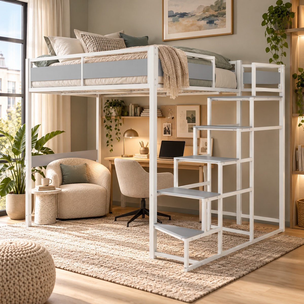 Lifestyle picture lit mezzanine gris blanc MONTANA
