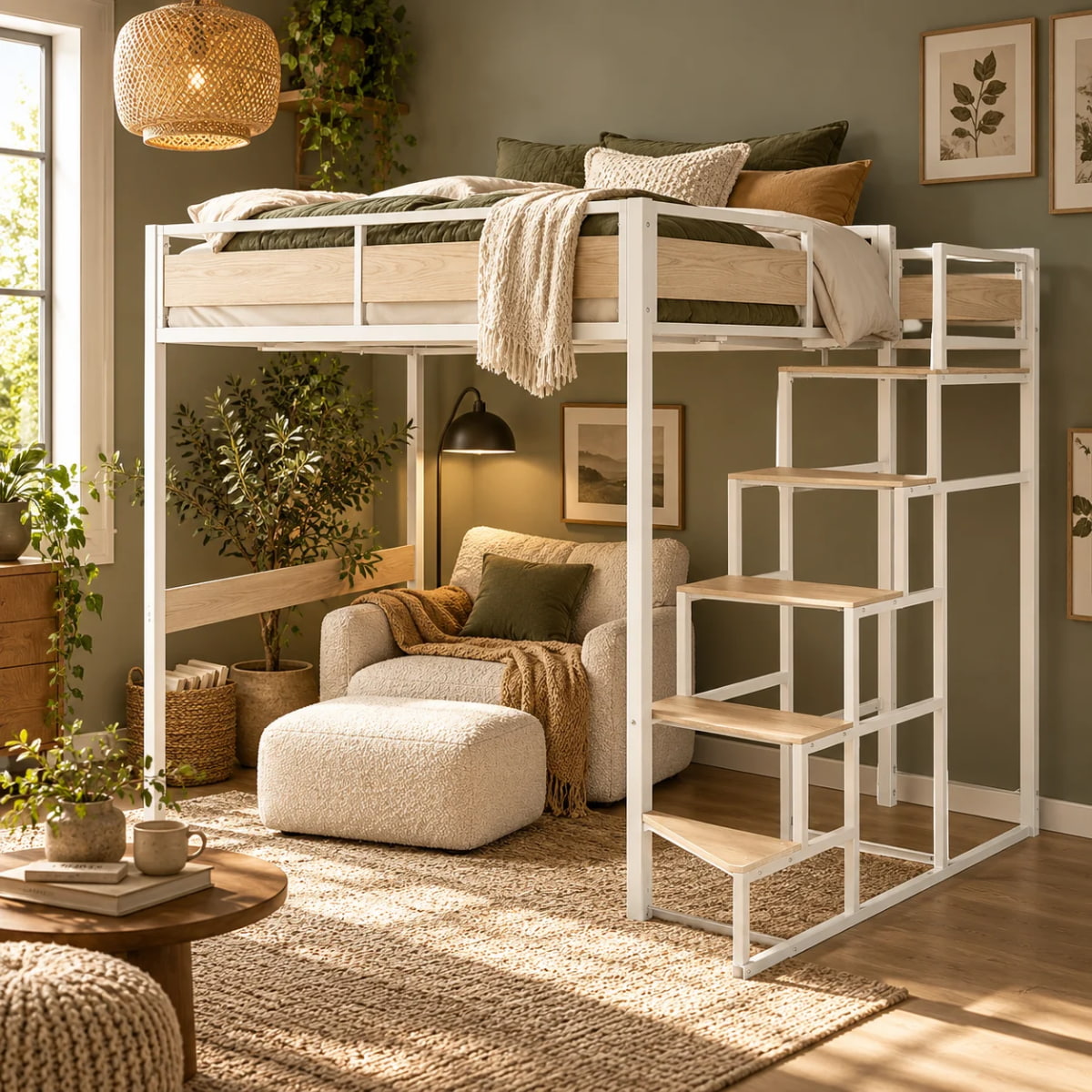 Lifestyle picture lit mezzanine chene blanc MONTANA